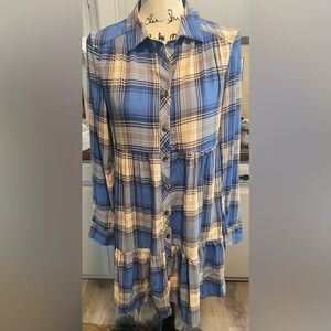 Ultra Flirt Navy and Cream Plaid Dress
